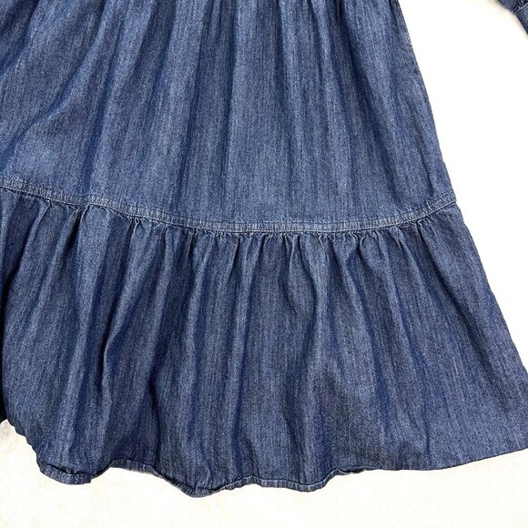 TOMMY HILFIGER Chambray Shirt Dress Tiered Dark Denim Navy Blue Popover Size 8 - Picture 9 of 14